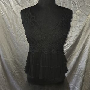 Free People Black Lace Tiered Camisole